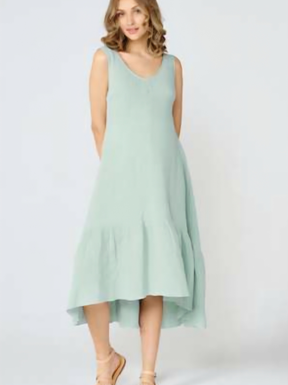 Cynthia Rowley Linen Blend Sz M Mint High-Low Sleeveless Lagenlook Boho Dress